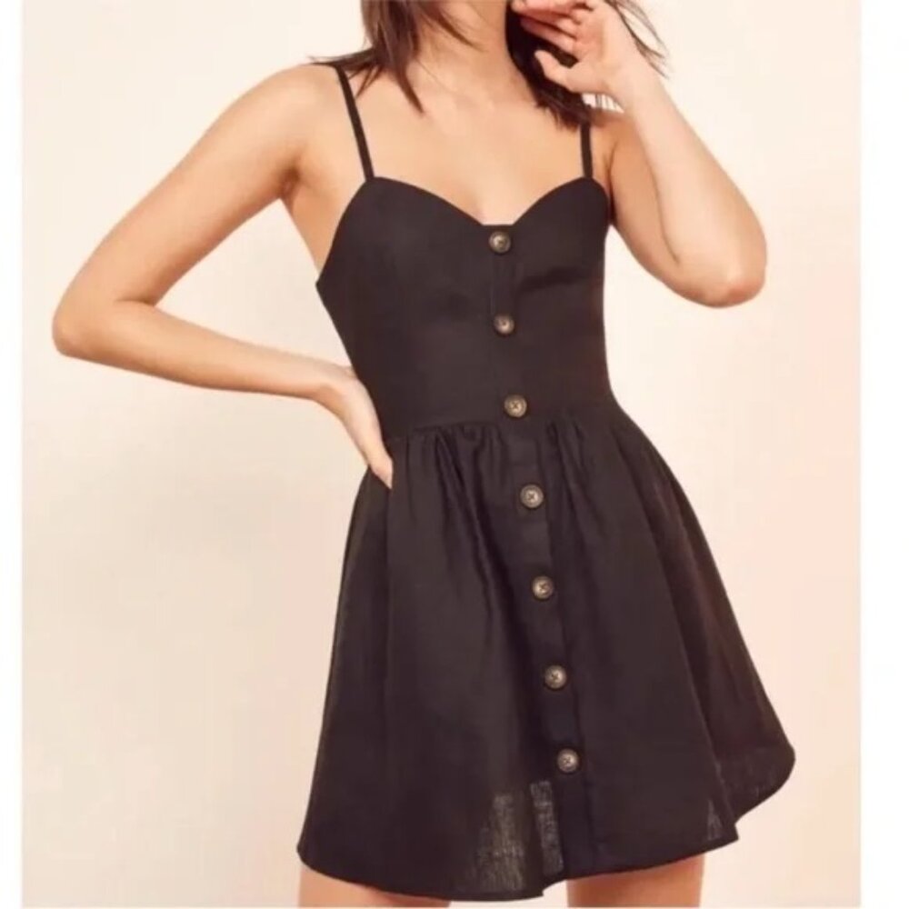 Reformation Velma Linen Dress Black Sz 4